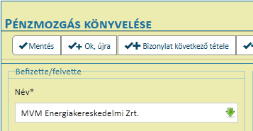 Befizette felvette mező