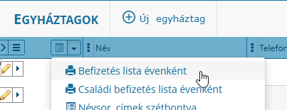 befizetés lista évenként indítása