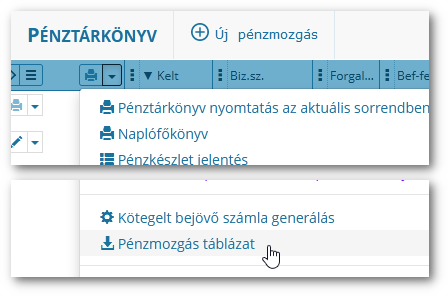 pénzmozgás táblázat indítása