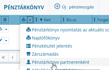 pénzmozgások partnerenként jelentés indítása